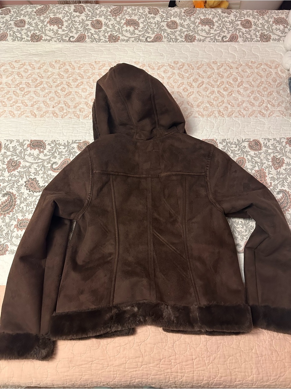 Hollister Chocolate Brown Faux Shearling Hooded Jacket Winter Coat - Picture 3 of 3